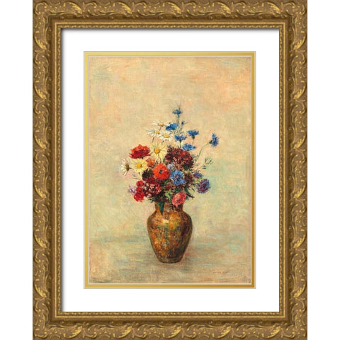Flowers in a Vase Gold Ornate Wood Framed Art Print with Double Matting by Redon, Odilon