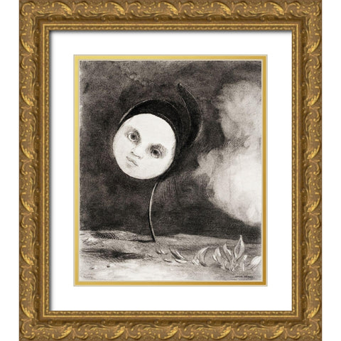 Strange Flower (Little Sister of the Poor) Gold Ornate Wood Framed Art Print with Double Matting by Redon, Odilon