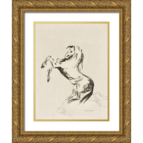 Jumping Horse on Clouds (Pegasus) Gold Ornate Wood Framed Art Print with Double Matting by Redon, Odilon