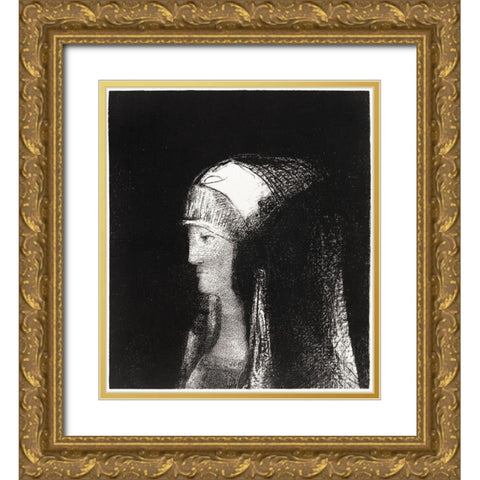 Druidesse Gold Ornate Wood Framed Art Print with Double Matting by Redon, Odilon