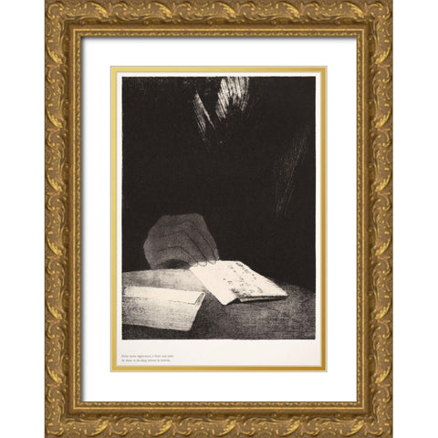 To All Appearances, It Has a Hand of Flesh and Blood Just Like My Own Gold Ornate Wood Framed Art Print with Double Matting by Redon, Odilon