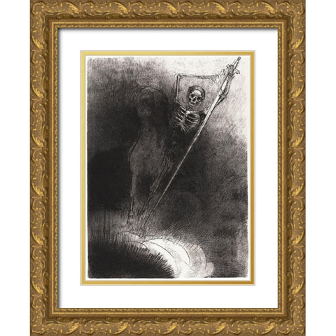 And His Name That Sat on Him Was Death Gold Ornate Wood Framed Art Print with Double Matting by Redon, Odilon