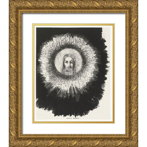 And the Face of Christ Shone in the Disk of the Sun Gold Ornate Wood Framed Art Print with Double Matting by Redon, Odilon