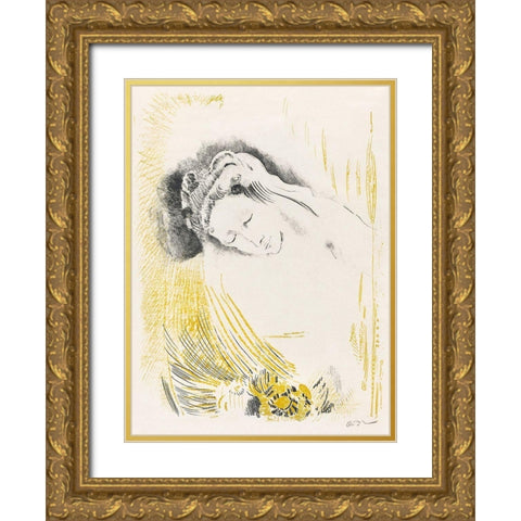 The Shulamite Gold Ornate Wood Framed Art Print with Double Matting by Redon, Odilon