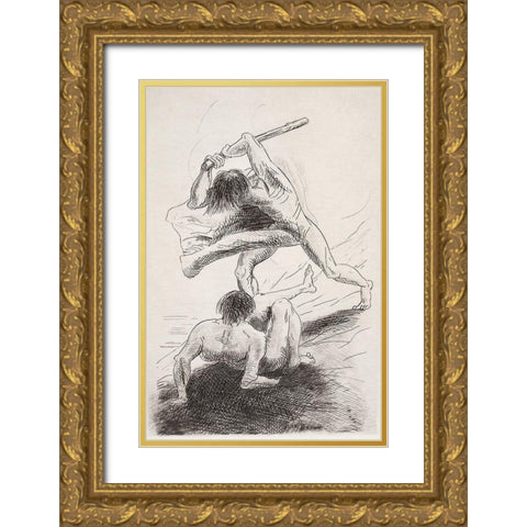 Cain and Abel Gold Ornate Wood Framed Art Print with Double Matting by Redon, Odilon