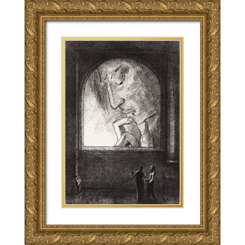 Light Gold Ornate Wood Framed Art Print with Double Matting by Redon, Odilon