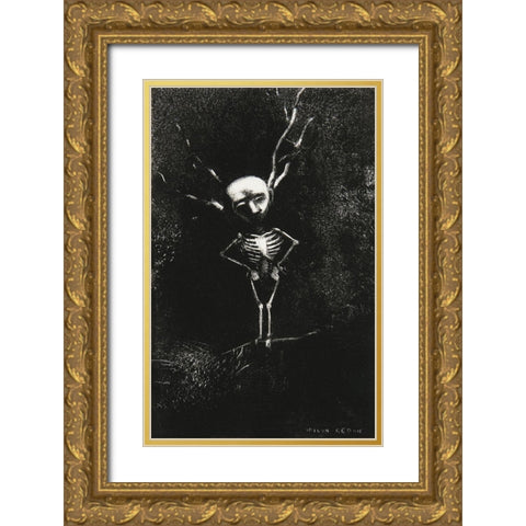 In the Maze of Branches the Pale Figure Appeared Gold Ornate Wood Framed Art Print with Double Matting by Redon, Odilon