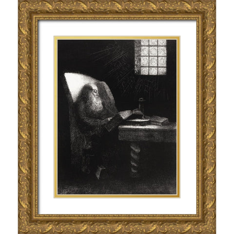 The Reader Gold Ornate Wood Framed Art Print with Double Matting by Redon, Odilon