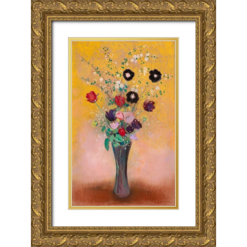 Vase of Flowers Gold Ornate Wood Framed Art Print with Double Matting by Redon, Odilon