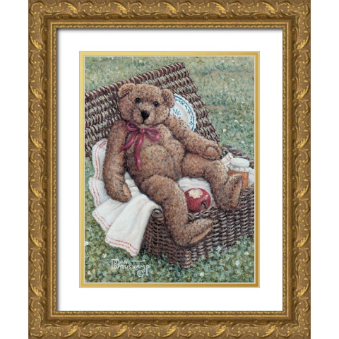 Bear in a Basket Gold Ornate Wood Framed Art Print with Double Matting by Kruskamp, Janet