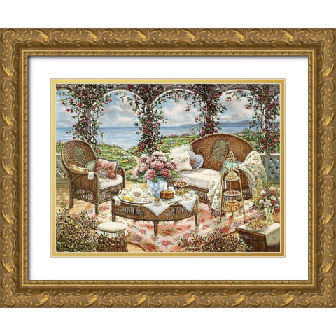 Afternoon Tea Gold Ornate Wood Framed Art Print with Double Matting by Kruskamp, Janet