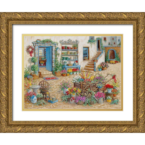 Courtyard Flower Shoppe Gold Ornate Wood Framed Art Print with Double Matting by Kruskamp, Janet