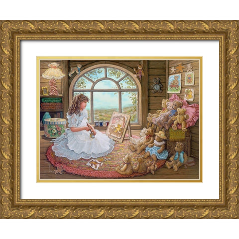 Jenny Paints Her Bears Gold Ornate Wood Framed Art Print with Double Matting by Kruskamp, Janet