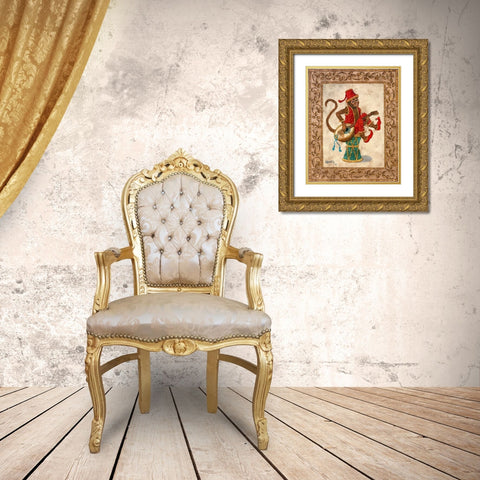 Monkey with Mandolin Gold Ornate Wood Framed Art Print with Double Matting by Kruskamp, Janet