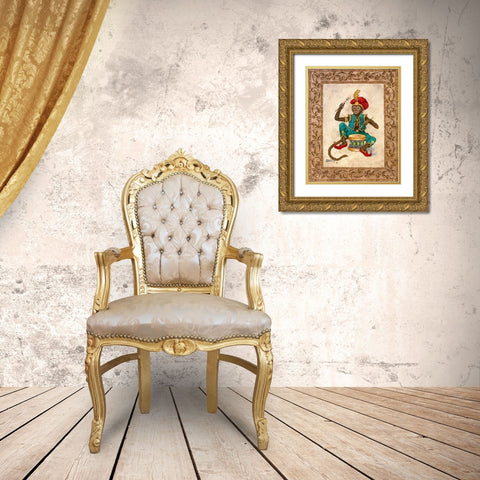 Monkey with Drum Gold Ornate Wood Framed Art Print with Double Matting by Kruskamp, Janet