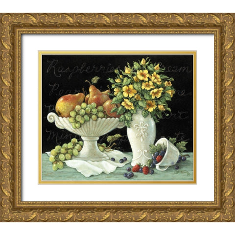 Wild Roses with Fruit Gold Ornate Wood Framed Art Print with Double Matting by Kruskamp, Janet