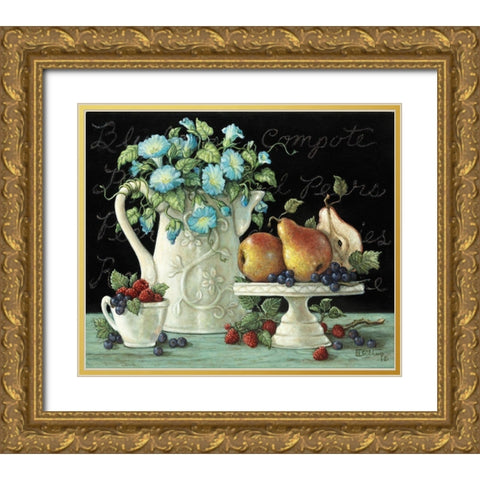 Morning Glories with Fruit Gold Ornate Wood Framed Art Print with Double Matting by Kruskamp, Janet