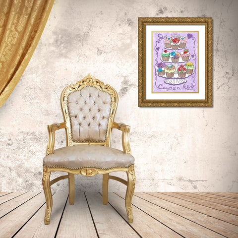 Cupcakes Gold Ornate Wood Framed Art Print with Double Matting by Kruskamp, Janet