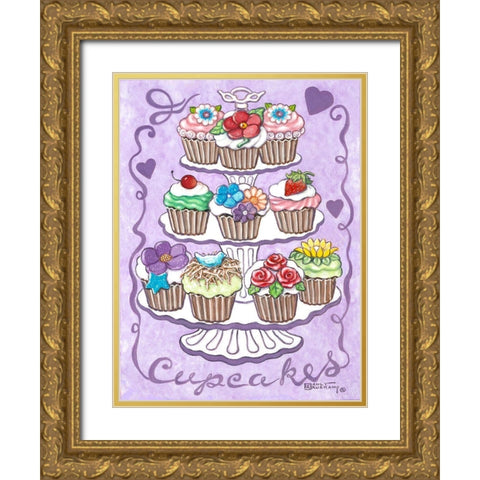 Cupcakes Gold Ornate Wood Framed Art Print with Double Matting by Kruskamp, Janet
