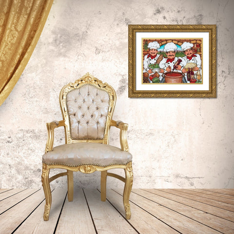 3 Happy Chefs Gold Ornate Wood Framed Art Print with Double Matting by Kruskamp, Janet