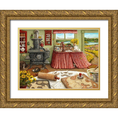 Cookie Baking Day Gold Ornate Wood Framed Art Print with Double Matting by Kruskamp, Janet