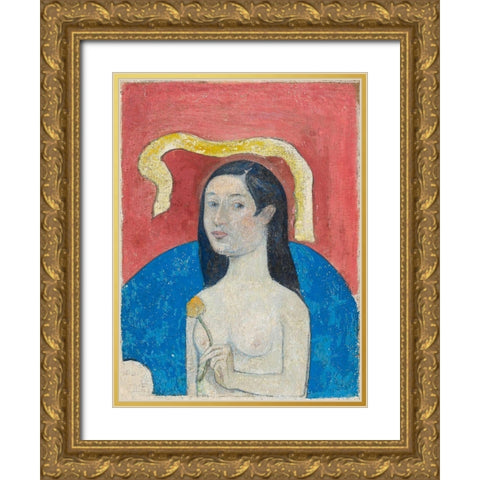 Portrait of the Artists Mother (Eve) Gold Ornate Wood Framed Art Print with Double Matting by Gauguin, Paul