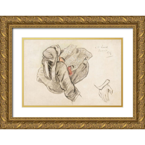 Seated Breton Woman Gold Ornate Wood Framed Art Print with Double Matting by Gauguin, Paul