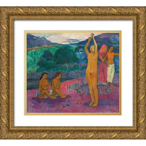 The Invocation Gold Ornate Wood Framed Art Print with Double Matting by Gauguin, Paul