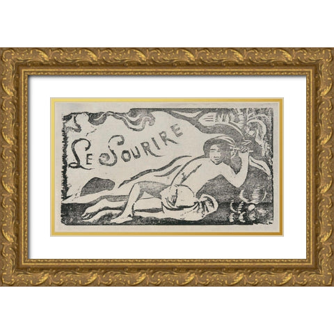 Tahitian Woman, headpiece for Le sourire Gold Ornate Wood Framed Art Print with Double Matting by Gauguin, Paul