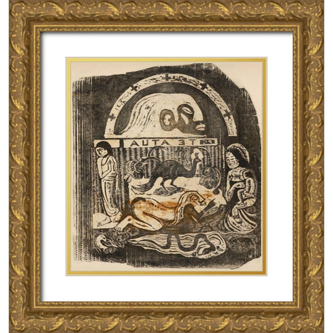 The God (Te atua), from the Suite of Late Wood-Block Prints Gold Ornate Wood Framed Art Print with Double Matting by Gauguin, Paul