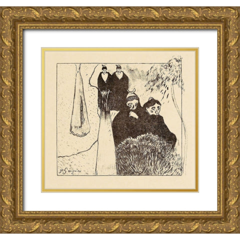 Old Women of Arles, from the Volpini Suite Gold Ornate Wood Framed Art Print with Double Matting by Gauguin, Paul