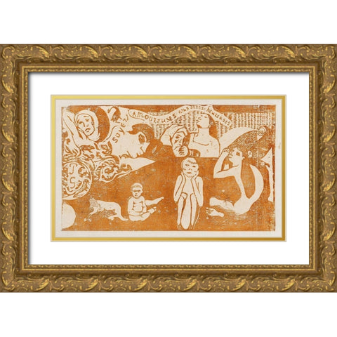 Love, and You Will Be Happy (Soyez amoureuses, vous serez heureuses) Gold Ornate Wood Framed Art Print with Double Matting by Gauguin, Paul