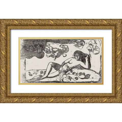 Te arii vahine opoi (Woman with Mangos Tired), from the Suite of Late Wood-Block Prints Gold Ornate Wood Framed Art Print with Double Matting by Gauguin, Paul