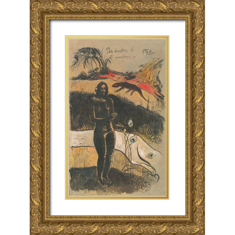 Delightful Land (Nave Nave Fenua) Gold Ornate Wood Framed Art Print with Double Matting by Gauguin, Paul