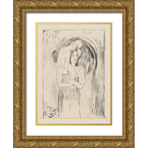 Hail Mary (Ia orana Maria) Gold Ornate Wood Framed Art Print with Double Matting by Gauguin, Paul