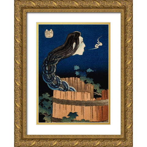 The Plate Mansion Gold Ornate Wood Framed Art Print with Double Matting by Hokusai, Katsushika