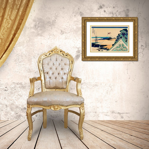 Toto Asakusa Honganji Gold Ornate Wood Framed Art Print with Double Matting by Hokusai, Katsushika