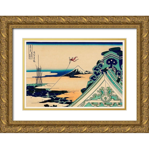 Toto Asakusa Honganji Gold Ornate Wood Framed Art Print with Double Matting by Hokusai, Katsushika