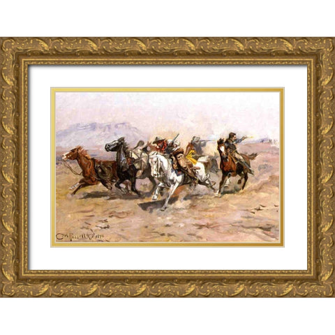 Outnumbered Gold Ornate Wood Framed Art Print with Double Matting by Russell, Charles Marion
