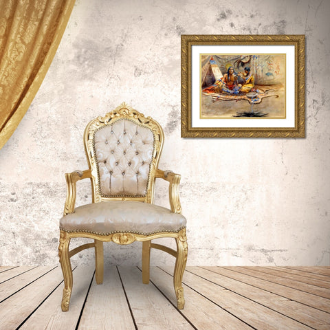 Indian Beauty Parlor Gold Ornate Wood Framed Art Print with Double Matting by Russell, Charles Marion