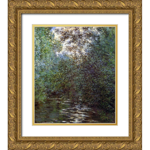 Le Fleuve Aux Saules Gold Ornate Wood Framed Art Print with Double Matting by Monet, Claude