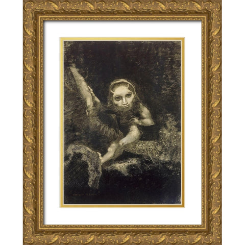 Caliban, 1881 Gold Ornate Wood Framed Art Print with Double Matting by Redon, Odilon