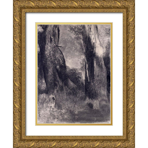 The Trees Gold Ornate Wood Framed Art Print with Double Matting by Redon, Odilon