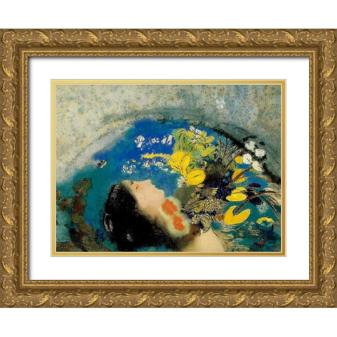 Ophelia, 1900â€“1905 Gold Ornate Wood Framed Art Print with Double Matting by Redon, Odilon