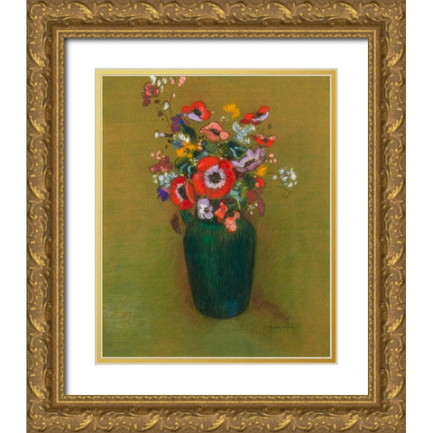Vase of Flowers, ca. 1900â€“1910 Gold Ornate Wood Framed Art Print with Double Matting by Redon, Odilon