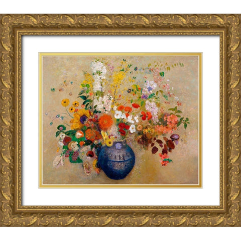 Flowers, 1909 Gold Ornate Wood Framed Art Print with Double Matting by Redon, Odilon