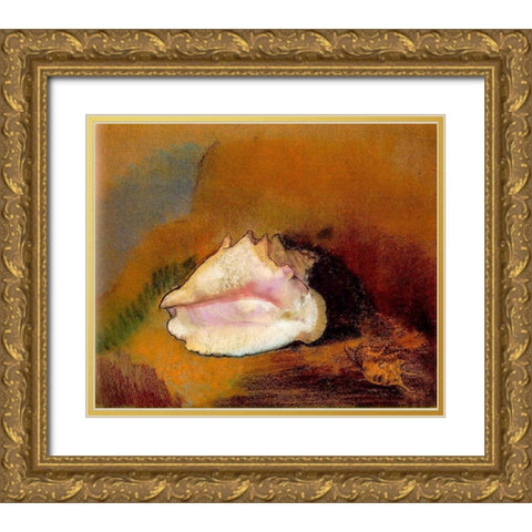 Coquille, 1912 Gold Ornate Wood Framed Art Print with Double Matting by Redon, Odilon