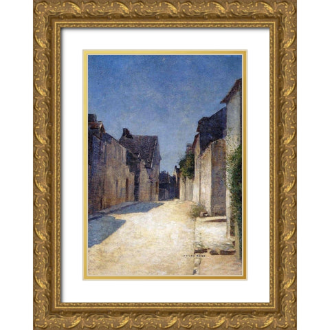 Street in Samois Gold Ornate Wood Framed Art Print with Double Matting by Redon, Odilon