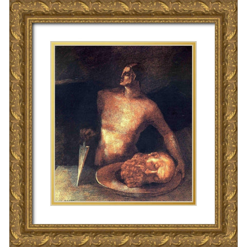 Angel Executions Gold Ornate Wood Framed Art Print with Double Matting by Redon, Odilon