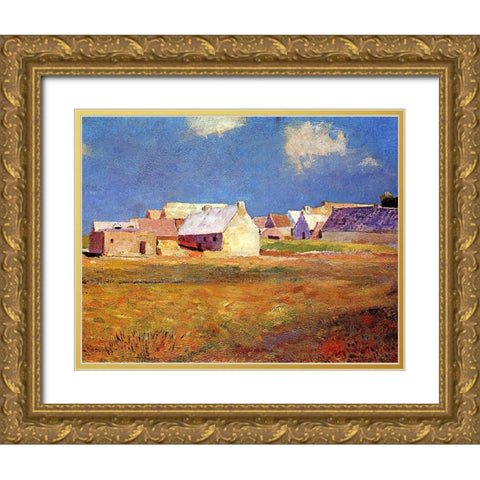 Breton Village Gold Ornate Wood Framed Art Print with Double Matting by Redon, Odilon